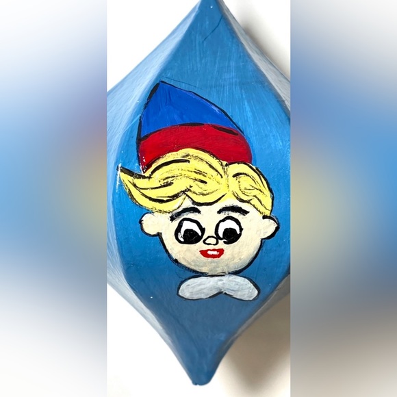 ORIGINAL Hand Painted Rudolph Hermie Santa 6 Side Paper Mache Christmas Ornament - Picture 5 of 9